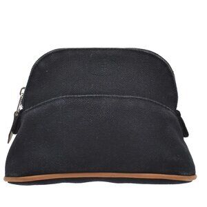 HERMES Logo Bolide 16 Mini Pouch Bag 100% Cotton Leather Black France 118-082825